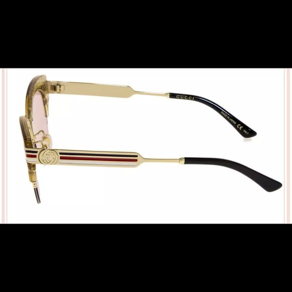 NEW GUCCI SYLVIE Stripe 0283 Gold Glitter Pink Metal Cat Eye Sunglasses GG0283S - Picture 3 of 7